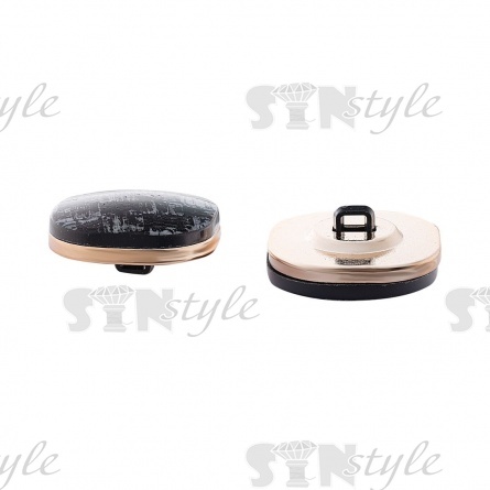 Пуговица пластиковая на ножке, квадратной формы с закругленными углами, основа золотая, шляпка черная с серым, размер 44L фото 2