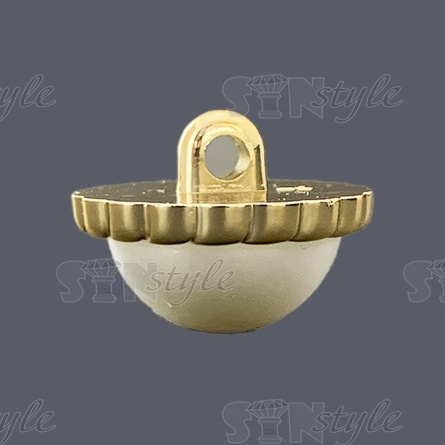 Пуговица пластиковая на ножке, размер 40L, цвет золотой+белый фото 2