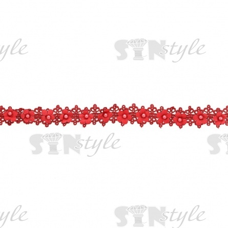 Кружево ажурное с ветами и бусинами, ширина 30 мм, намотка 10 ярдов, цвет бордовый (№48) фото 1