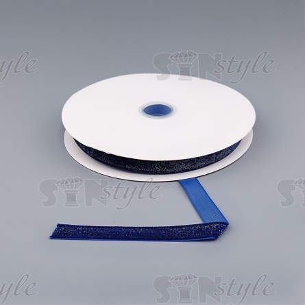 Лента бархатная с люрексом, ширина 15 мм, цвет 175 (синий), намотка 20 ярдов фото 3