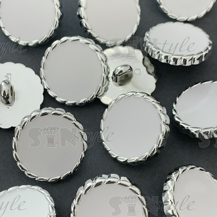 Пуговица пластиковая на ножке, размер 24L, цвет серебряный+белый фото 3