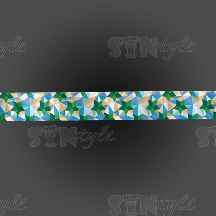 Лента репсовая, с геометрическим принтом, ширина 25 мм, цвет зеленый+микс, намотка 20 ярдов фото 2