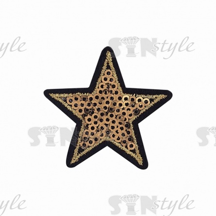 Термоаппликация "Звезда"с пайетками, цвет золотой/основа черная, размер 45х42 мм  фото 1