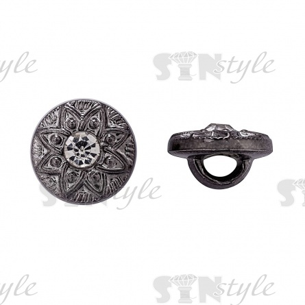 Пуговица пластиковая на ножке, круглая, цвет темный никель, белая страза в центре, размер 18L фото 1