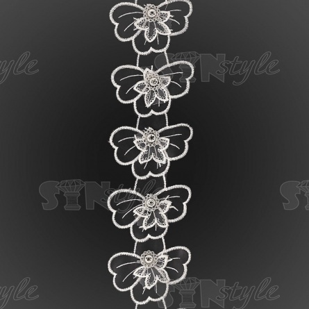 Кружево "Бантики" на капроновой ленте со стразами, ширина 65 мм, цвет белый, намотка 15 ярдов фото 2