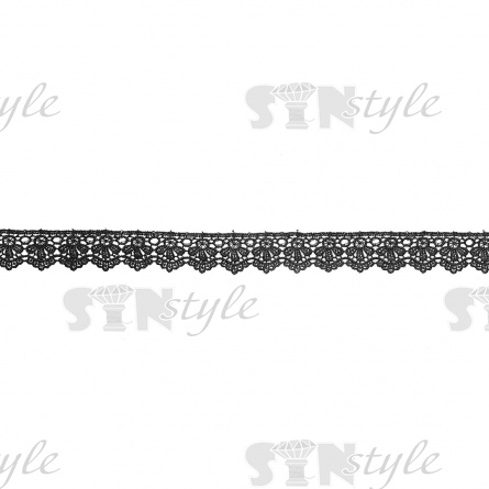 Кружево ажурное с причудливым узором и фестонами по краю, ширина 35 мм, цвет черный, намотка 15 ярдов фото 2