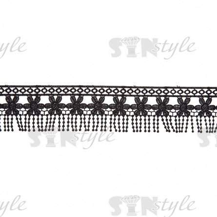 Тонкое ажурное кружево с бахромой по нижнему краю, ширина 55 мм, цвет черный, намотка 10 ярдов  фото 2