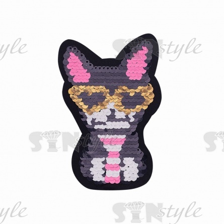 Термоаппликация-перевертыш из двухсторонних пайеток "Кошка", размер 115х75 мм фото 1