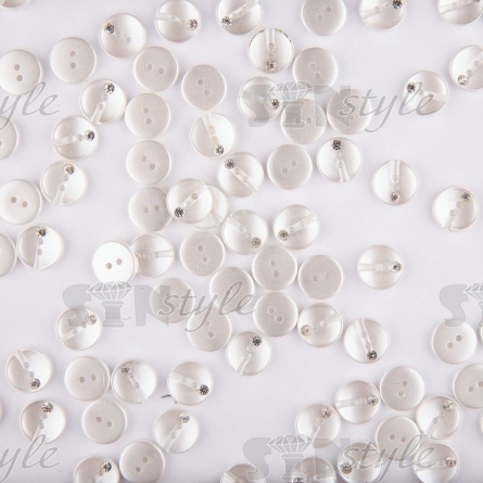 Пуговица пластиковая на два прокола, размер 18L, цвет белый+белая страза фото 4