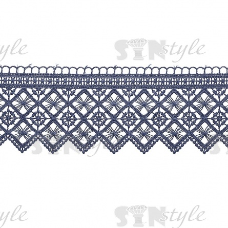 Кружево ажурное, тонкая красивая гирлянда с геометрическим узором и резным краем, ширина 75 мм, цвет темно-синий, намотка 15 ярдов фото 2
