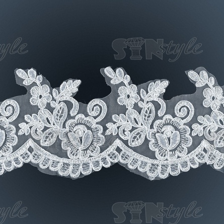 Кружево гипюр, тонкое изящное кружево с цветочным узором, ширина 100 мм, намотка 10 ярдов, цвет кипенно-белый фото 1