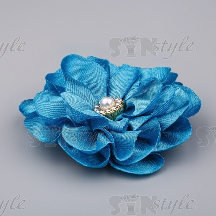 Цветочки декоративные со стразами и бусиной, цвет голубой, диаметр 65 мм фото 2