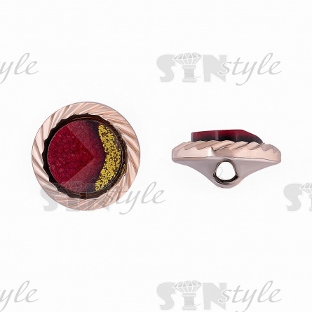 Пуговица пластиковая на полуножке, размер 28L, круглой формы, цвет золотой+бордовый фото 1