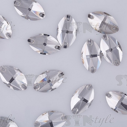 Стразы пришивные стеклянные "лодочка", цвет белый прозрачный, размер 13*22 мм фото 3