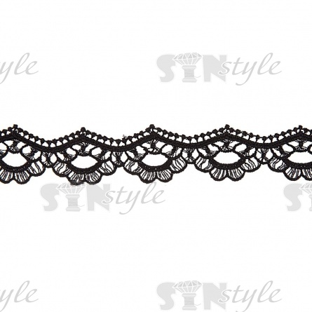 Нежное ажурное кружево с волнистыми краями, ширина 25 мм, цвет черный, намотка 15 ярдов фото 1