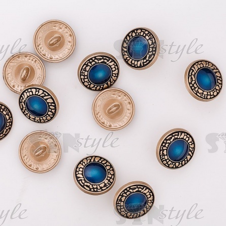 Пуговица металлическая на ножке, золотая с синим, 32L фото 4