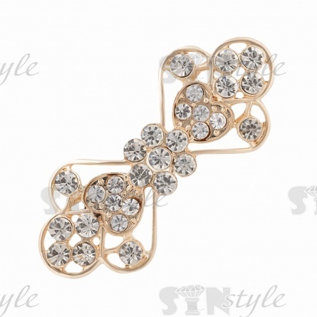 Застежка металлическая со стразами, цвет золото+белые стразы, размер 55х24 мм фото 1