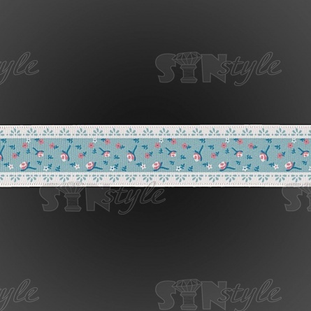 Декоративная атласная лента с цветочным принтом, цвет бирюзовый, ширина 25 мм, намотка 20 ярдов фото 3