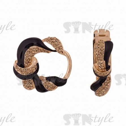 Застежка шубная металлическая со стразами, цвет черный с золотом, размер 40*85мм фото 2