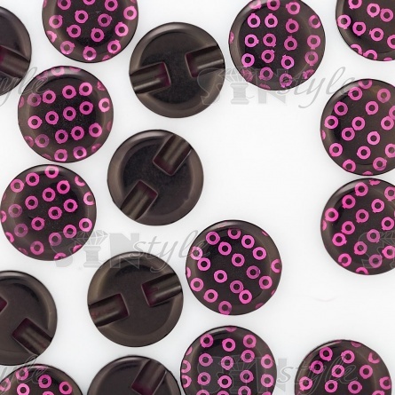 Пуговица пластиковая на полуножке, размер 34L, черная основа с фиолетовыми пайетками фото 3