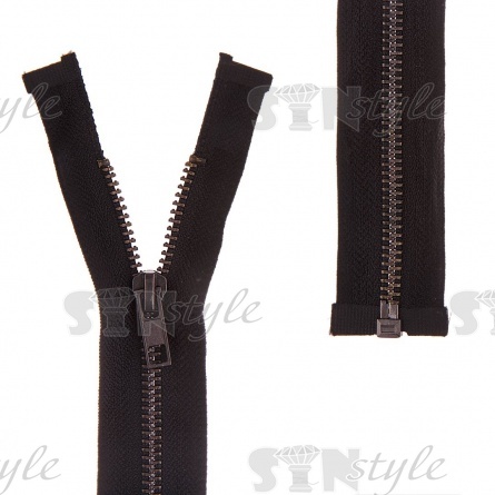 Молния металлическая, тип 5, разъемная, длина 50 см, цвет 322 (черный), звенья темный никель фото 1
