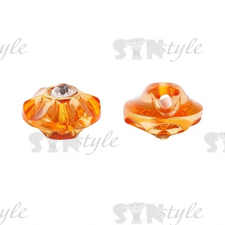 Пуговица пластиковая на ножке, круглая, оранжевая прозрачная с белой стразой в центре, 20L фото 2