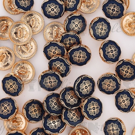 Пуговица металлическая на ножке, золотая с темно-синим, 28L фото 4