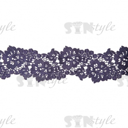 Кружево ажурное с цветочным узором, ширина 130 мм, цвет темно-синий, намотка 15 ярдов фото 2