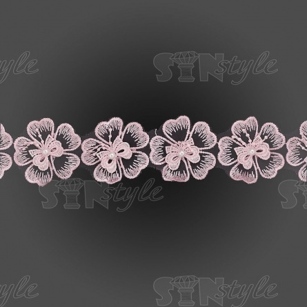 Кружево "Цветочки" украшено бусиной белого цвета, на капроновой ленте, ширина 55 мм, цвет розовый, намотка 20 ярдов фото 3