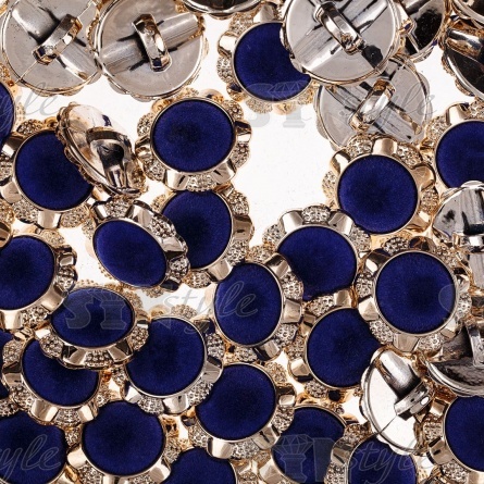 Пуговица пластиковая на ножке с бархатной шляпкой, размер 40L, цвет золотой+темно-синий фото 3