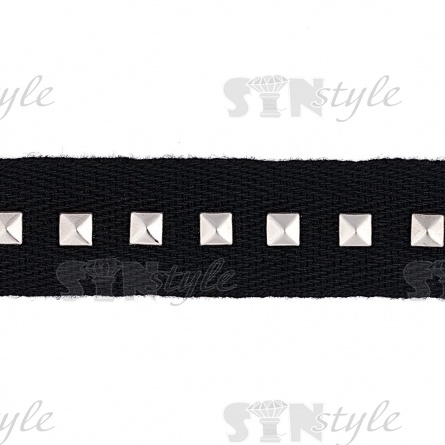 Тесьма отделочная с заклепками, ширина 20 мм, цвет черный+никель, намотка 15 ярдов  фото 2