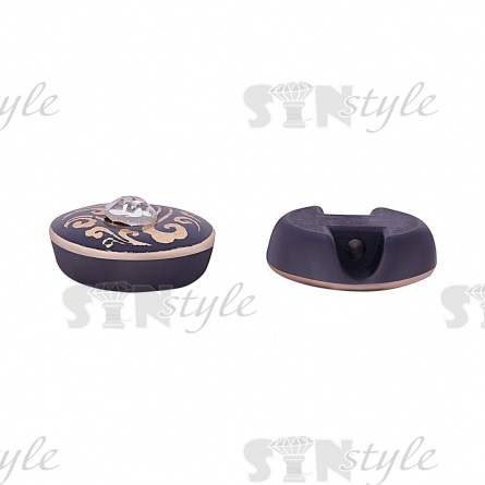 Пуговица пластиковая на полуножке, размер 20L, круглой формы, цвет черный, золотой арнамент, белая страза фото 2