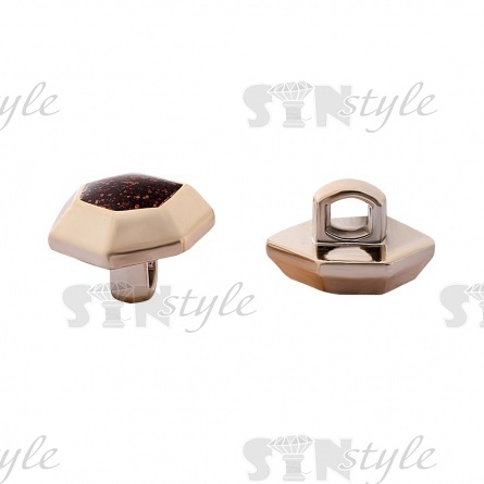 Пуговица пластиковая на ножке, в форме шестиугольника, основа золотая, вставка кофейного цвета, размер 20L фото 2