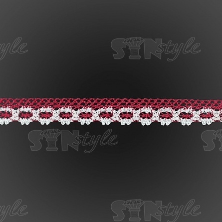 Кружево вязаное плетеное, ширина 20 мм, цвет малиновый+белый, намотка 15 ярдов фото 2
