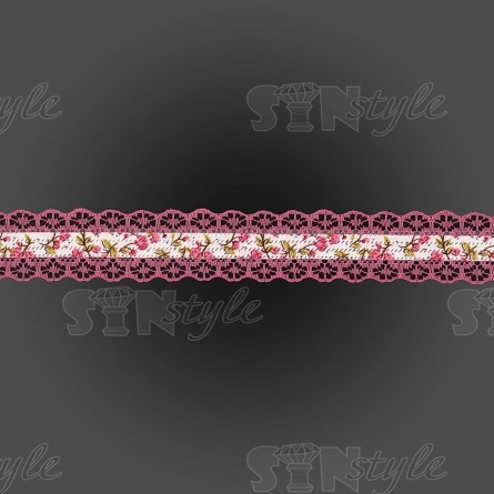 Декоративная лента на кружевной основе с цветочным принтом, цвет фуксия, ширина 30 мм, намотка 20 ярдов фото 2