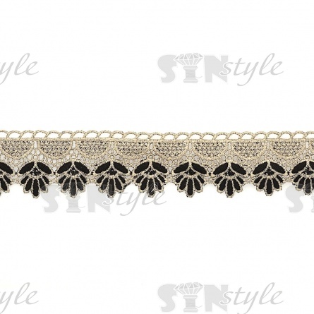 Кружево ажурное, ширина 45 мм, цвет золотой+черный, намотка 10 ярдов фото 2