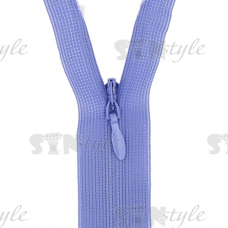 Молния спираль, тип 3, потайная, неразъемная, основа капрон, длина 50 см, цвет 255 (сиренево-голубой), бегунок цвета основы фото 2