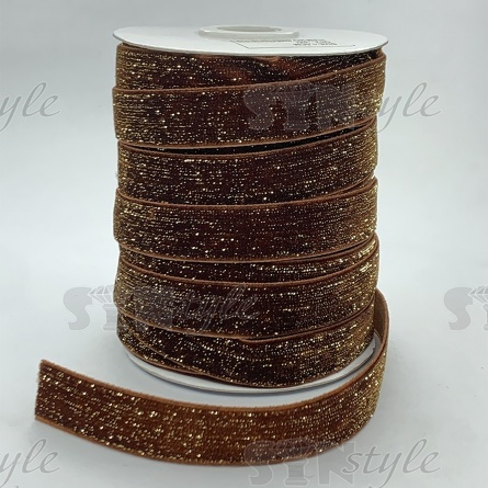 Лента бархатная с люрексом, ширина 15 мм, цвет 119 (коричневый), намотка 20 ярдов фото 2