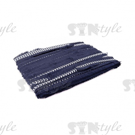 Тесьма букле с бахромой, ширина 25 мм, намотка 45 ярдов, цвет темно-синий+белый фото 3