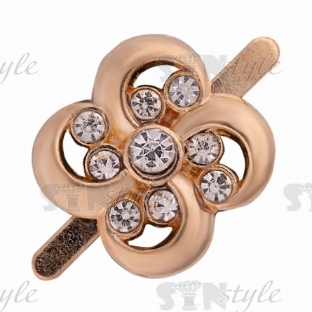 Брошь металлическая, крепление усики, размер 15х15 мм, цвет золото+белые стразы фото 1