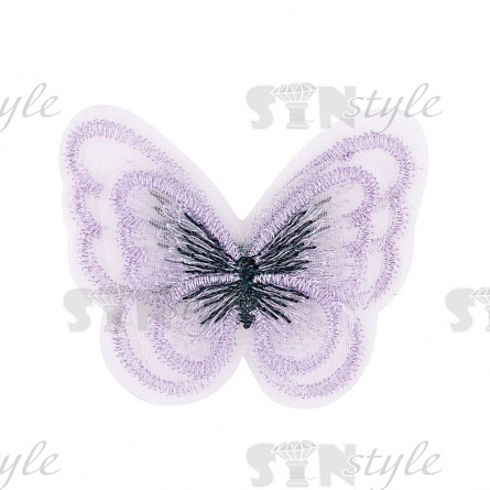 Аппликация "Бабочка", вышивка на капроне, размер 50х35 мм цвет сиреневый фото 2