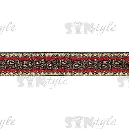 Жаккардовая лента, ширина 25 мм, намотка 10 м, цвет бордовый фото 2