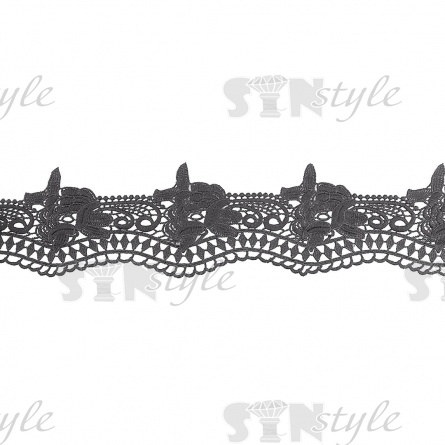 Кружево ажурное матовая нить, ширина 125 мм, цвет черный, намотка 15 ярдов фото 2