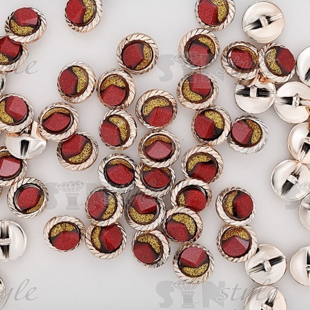 Пуговица пластиковая на полуножке, размер 28L, круглой формы, цвет золотой+бордовый фото 3