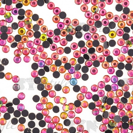 Стразы термоклеевые стеклянные SS16, форма круг, цвет розовый радужный (голография) (940), 1440 шт/уп фото 1