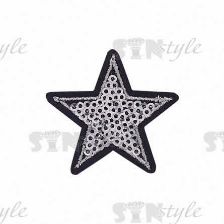 Термоапликация "Звезда" с пайетками, цвет серебряный/основа черная, размер 45х42 мм фото 1