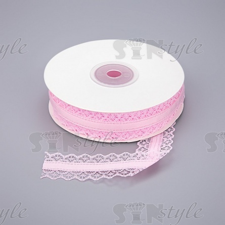 Декоративная лента капроновая ажурная, ширина 30 мм, намотка 25 ярдов, цвет розовый фото 1