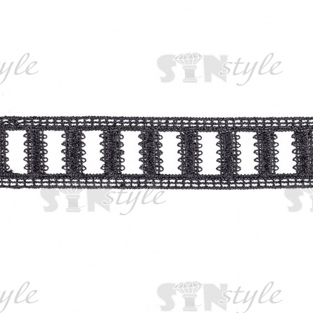 Кружево вязаное ажурное, цвет черный, намотка 15 ярдов, ширина 30 мм фото 2