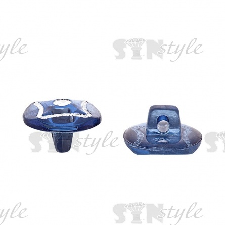 Пуговица пластиковая на ножке, круглая, темно-синяя прозрачная с белой стразой в центре, 20L фото 2