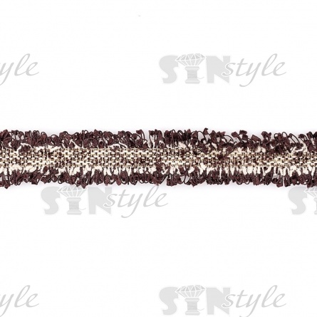 Декоративная тесьма букле с люрексом и бахромой, ширина 25 мм, цвет кофейный, намотка 45 ярдов фото 1